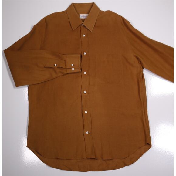 Brioni Golden Brown 100% Linen Button-Up Casual Shirt Men's Large - Picture 2 of 6
